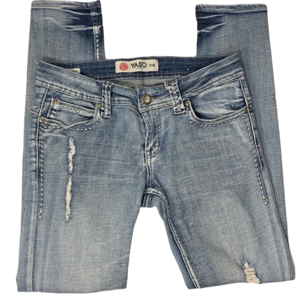 Yaso Skinny Light Wash Distressed Jeans Sz…